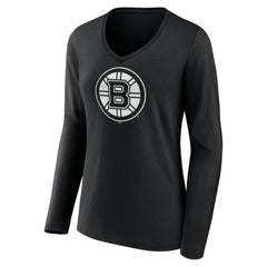 Boston Bruins Women's Personalized Name & Number Monochrome Long Sleeve V-Neck T-Shirt - Black T-shirts