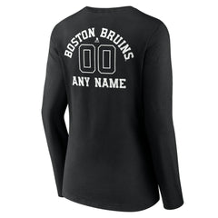 Boston Bruins Women's Personalized Name & Number Monochrome Long Sleeve V-Neck T-Shirt - Black T-shirts