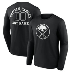 Buffalo Sabres Personalized Name & Number Monochrome Long Sleeve T-Shirt - Black T-shirts