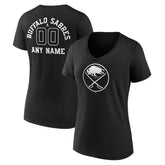 Buffalo Sabres Women's Personalized Name & Number Monochrome V-Neck T-Shirt - Black T-shirts