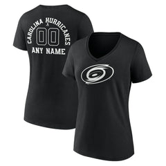 Carolina Hurricanes Women's Personalized Name & Number Monochrome V-Neck T-Shirt - Black T-shirts