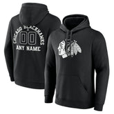 Chicago Blackhawks Personalized Name & Number Monochrome Pullover Hoodie - Black Hoodies