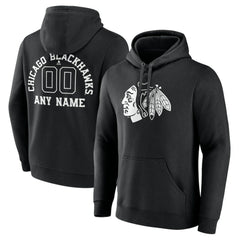 Chicago Blackhawks Personalized Name & Number Monochrome Pullover Hoodie - Black Hoodies
