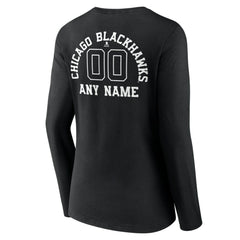 Chicago Blackhawks Women's Personalized Name & Number Monochrome Long Sleeve V-Neck T-Shirt - Black T-shirts