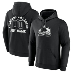 Colorado Avalanche Personalized Name & Number Monochrome Pullover Hoodie - Black Hoodies