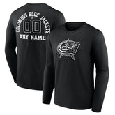 Columbus Blue Jackets Personalized Name & Number Monochrome Long Sleeve T-Shirt - Black T-shirts