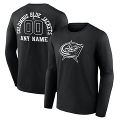 Columbus Blue Jackets Personalized Name & Number Monochrome Long Sleeve T-Shirt - Black T-shirts