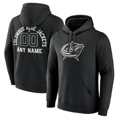 Columbus Blue Jackets Personalized Name & Number Monochrome Pullover Hoodie - Black Hoodies