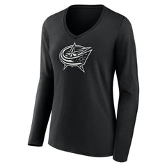 Columbus Blue Jackets Women's Personalized Name & Number Monochrome Long Sleeve V-Neck T-Shirt - Black T-shirts