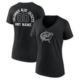 Columbus Blue Jackets Women's Personalized Name & Number Monochrome V-Neck T-Shirt - Black T-shirts