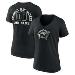 Columbus Blue Jackets Women's Personalized Name & Number Monochrome V-Neck T-Shirt - Black T-shirts