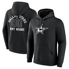 Dallas Stars Personalized Name & Number Monochrome Pullover Hoodie - Black Hoodies