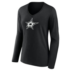 Dallas Stars Women's Personalized Name & Number Monochrome Long Sleeve V-Neck T-Shirt - Black T-shirts