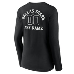Dallas Stars Women's Personalized Name & Number Monochrome Long Sleeve V-Neck T-Shirt - Black T-shirts