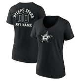 Dallas Stars Women's Personalized Name & Number Monochrome V-Neck T-Shirt - Black T-shirts