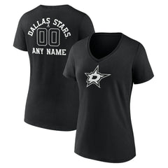 Dallas Stars Women's Personalized Name & Number Monochrome V-Neck T-Shirt - Black T-shirts