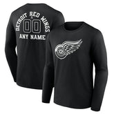 Detroit Red Wings Personalized Name & Number Monochrome Long Sleeve T-Shirt - Black T-shirts