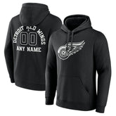 Detroit Red Wings Personalized Name & Number Monochrome Pullover Hoodie - Black Hoodies