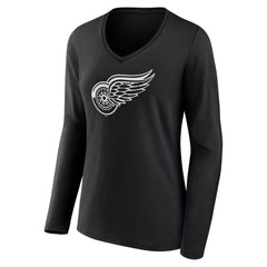 Detroit Red Wings Women's Personalized Name & Number Monochrome Long Sleeve V-Neck T-Shirt - Black T-shirts