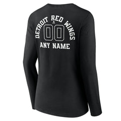 Detroit Red Wings Women's Personalized Name & Number Monochrome Long Sleeve V-Neck T-Shirt - Black T-shirts