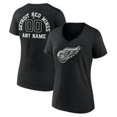Detroit Red Wings Women's Personalized Name & Number Monochrome V-Neck T-Shirt - Black T-shirts