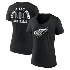 Detroit Red Wings Women's Personalized Name & Number Monochrome V-Neck T-Shirt - Black T-shirts