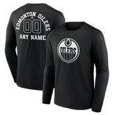 Edmonton Oilers Personalized Name & Number Monochrome Long Sleeve T-Shirt - Black T-shirts