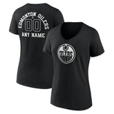 Edmonton Oilers Women's Personalized Name & Number Monochrome V-Neck T-Shirt - Black T-shirts