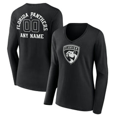 Florida Panthers Women's Personalized Name & Number Monochrome Long Sleeve V-Neck T-Shirt - Black T-shirts