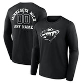 Minnesota Wild Personalized Name & Number Monochrome Long Sleeve T-Shirt - Black T-shirts