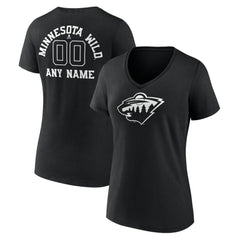 Minnesota Wild Women's Personalized Name & Number Monochrome V-Neck T-Shirt - Black T-shirts