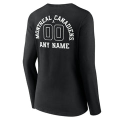 Montreal Canadiens Women's Personalized Name & Number Monochrome Long Sleeve V-Neck T-Shirt - Black T-shirts