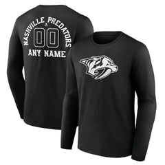 Nashville Predators Personalized Name & Number Monochrome Long Sleeve T-Shirt - Black T-shirts