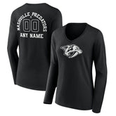 Nashville Predators Women's Personalized Name & Number Monochrome Long Sleeve V-Neck T-Shirt - Black T-shirts