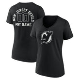 New Jersey Devils Women's Personalized Name & Number Monochrome V-Neck T-Shirt - Black T-shirts