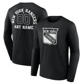 New York Rangers Personalized Name & Number Monochrome Long Sleeve T-Shirt - Black T-shirts