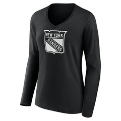 New York Rangers Women's Personalized Name & Number Monochrome Long Sleeve V-Neck T-Shirt - Black T-shirts