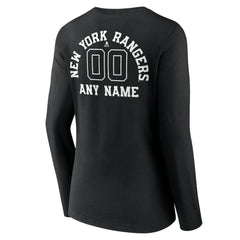 New York Rangers Women's Personalized Name & Number Monochrome Long Sleeve V-Neck T-Shirt - Black T-shirts