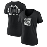 New York Rangers Women's Personalized Name & Number Monochrome V-Neck T-Shirt - Black T-shirts