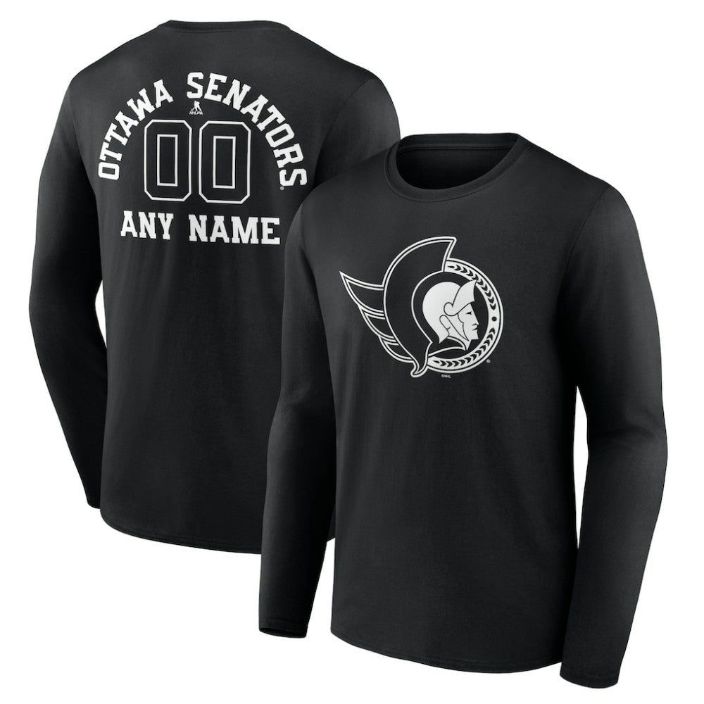 Ottawa Senators Personalized Name & Number Monochrome Long Sleeve T-Shirt - Black T-shirts