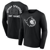 Ottawa Senators Personalized Name & Number Monochrome Long Sleeve T-Shirt - Black T-shirts