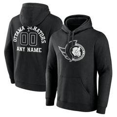 Ottawa Senators Personalized Name & Number Monochrome Pullover Hoodie - Black Hoodies