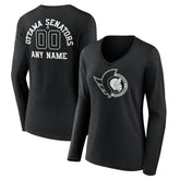 Ottawa Senators Women's Personalized Name & Number Monochrome Long Sleeve V-Neck T-Shirt - Black T-shirts