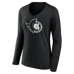 Ottawa Senators Women's Personalized Name & Number Monochrome Long Sleeve V-Neck T-Shirt - Black T-shirts