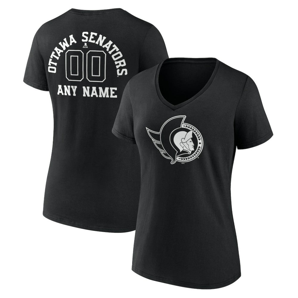 Ottawa Senators Women's Personalized Name & Number Monochrome V-Neck T-Shirt - Black T-shirts