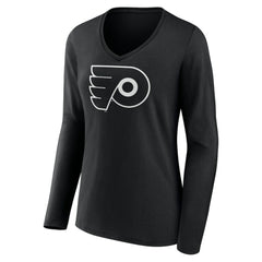 Philadelphia Flyers Women's Personalized Name & Number Monochrome Long Sleeve V-Neck T-Shirt - Black T-shirts