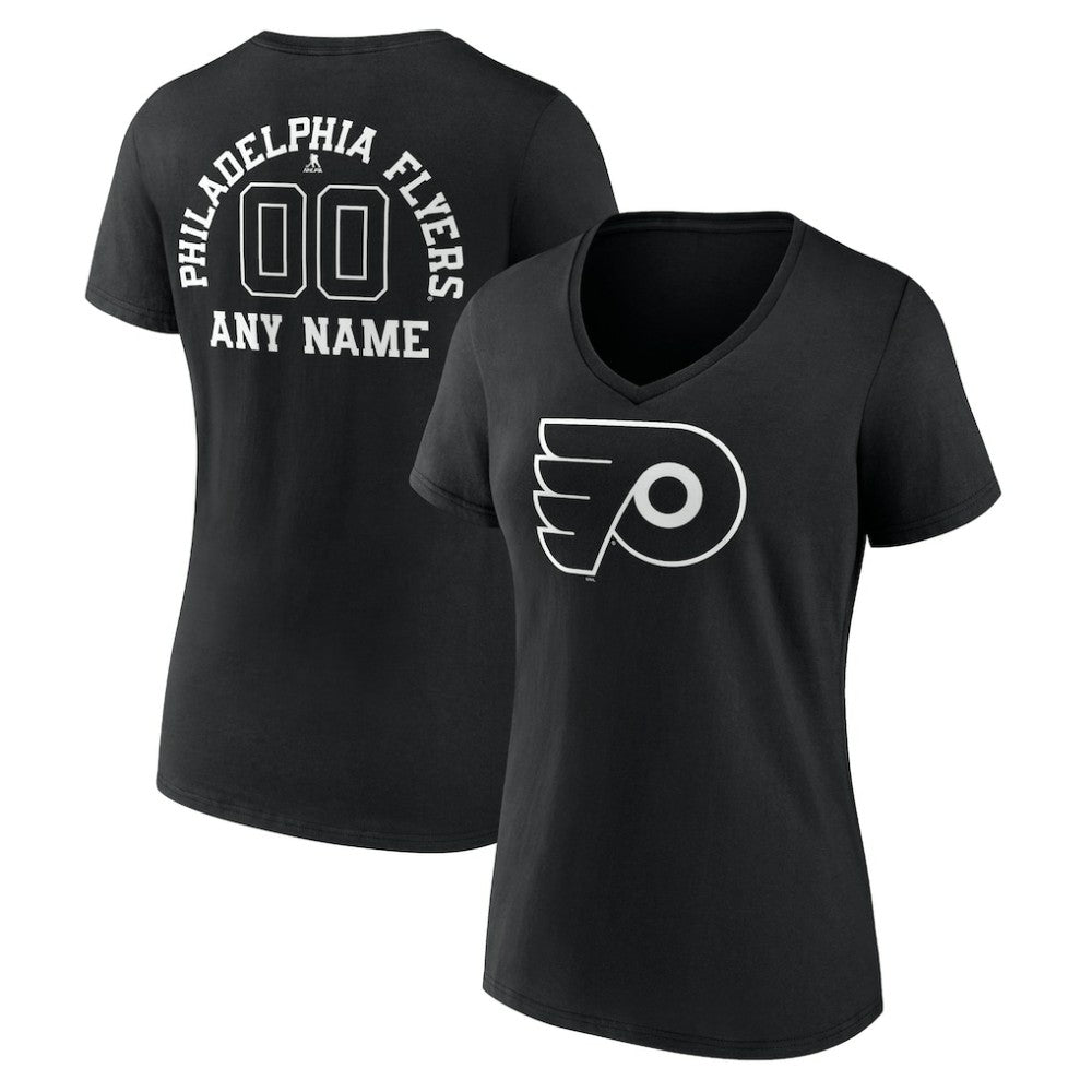 Philadelphia Flyers Women's Personalized Name & Number Monochrome V-Neck T-Shirt - Black T-shirts