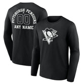 Pittsburgh Penguins Personalized Name & Number Monochrome Long Sleeve T-Shirt - Black T-shirts