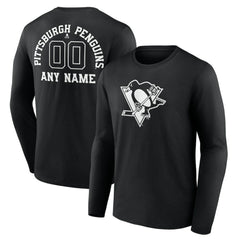 Pittsburgh Penguins Personalized Name & Number Monochrome Long Sleeve T-Shirt - Black T-shirts