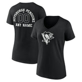 Pittsburgh Penguins Women's Personalized Name & Number Monochrome V-Neck T-Shirt - Black T-shirts